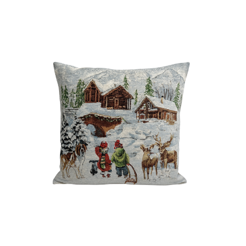Gobelin Kerst Kussen Winterdorp 45x45 cm