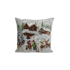 Gobelin Kerst Kussen Winterdorp 45x45 cm