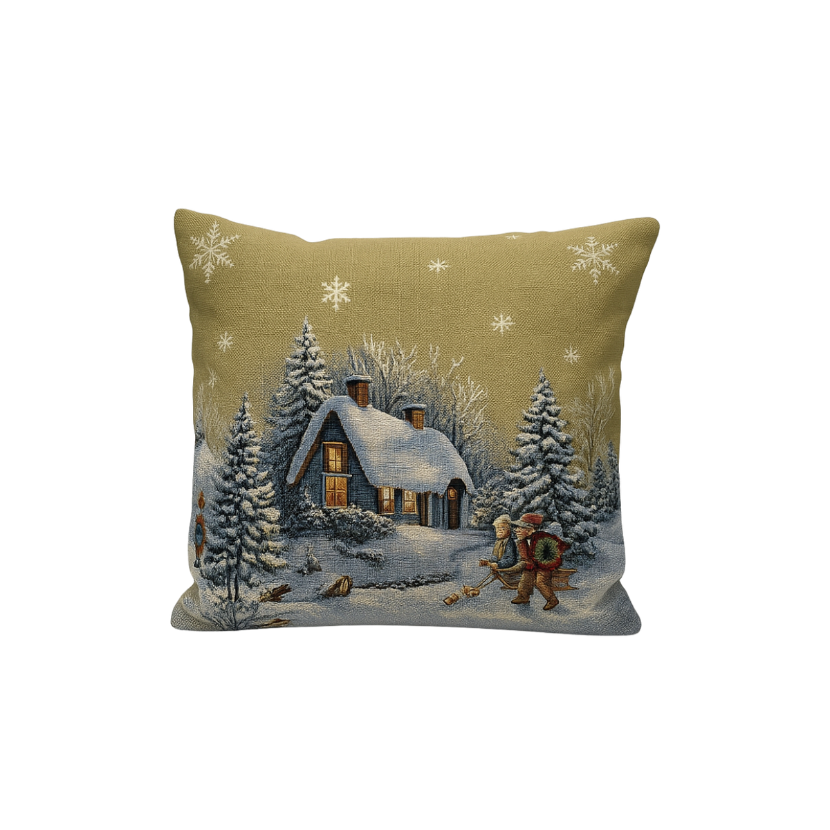 Gobelin Kerst Kussen Winterhuisje 45x45 cm
