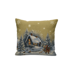 Gobelin Kerst Kussen Winterhuisje 45x45 cm